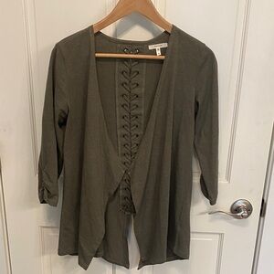 Maurice’s Olive Green Lace-Up Open Front Cardigan - Size Small
